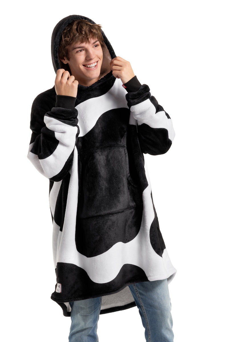 Cow Print Adult Fleece Lined Wearable Blanket